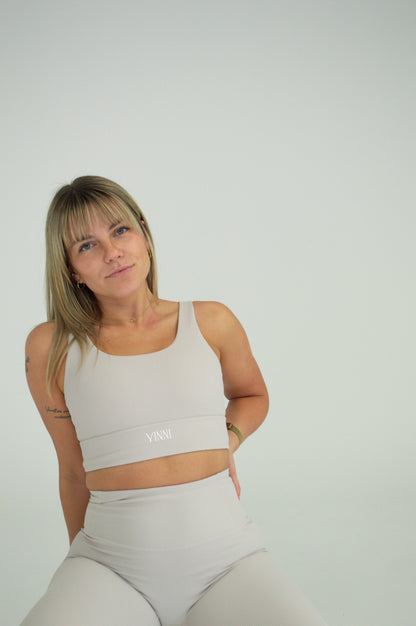 LORETTA RIBBED SPORTS BRA - COFFEE CREAM